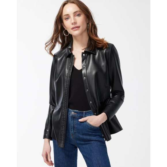 Chico's Jackets & Blazers - Chico's Riveted Faux Leather Peplum Jacket‎ Black Size Small